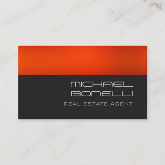 Grey Orange Real Estate Agent Business Card (Front)