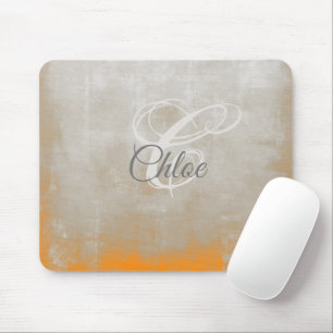 Grey orange rustic Abstract monogram Mouse Pad