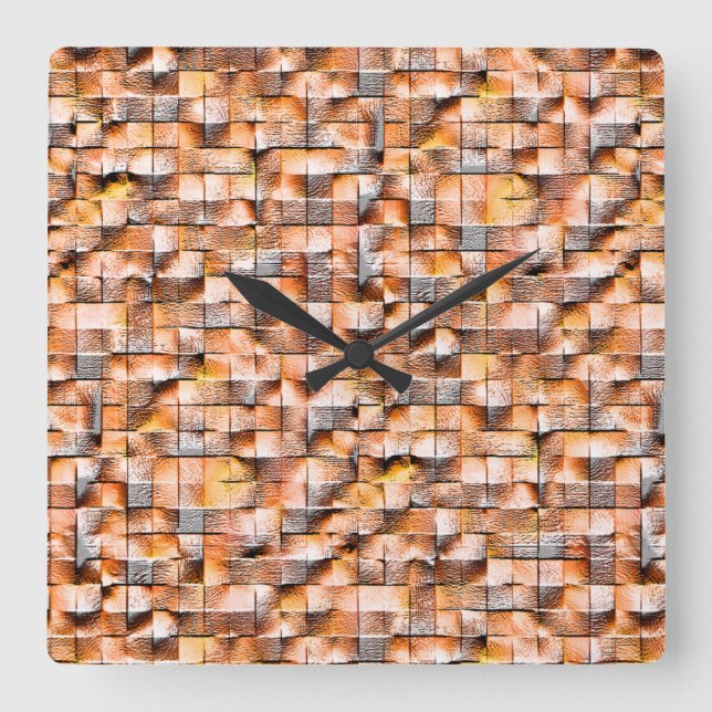 Grey orange rustic ceramic tile with flaw, virtual square wall clock (Front)