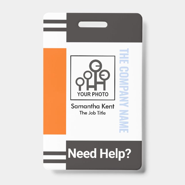 Grey Orange Stripe Column Photo Template ID Badge (Front)