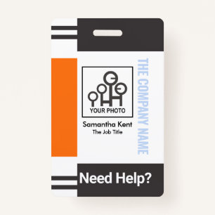 Grey Orange Stripe Column Photo Template ID Badge
