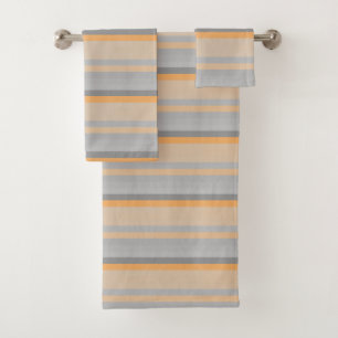 grey orange stripes bath towel set