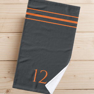 Grey Orange Stripes & Custom Player Jersey Number Hand Towel