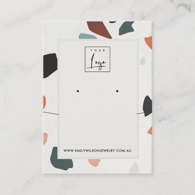 Grey Orange Terrazzo Earring Necklace Display Logo Business Card (Front)
