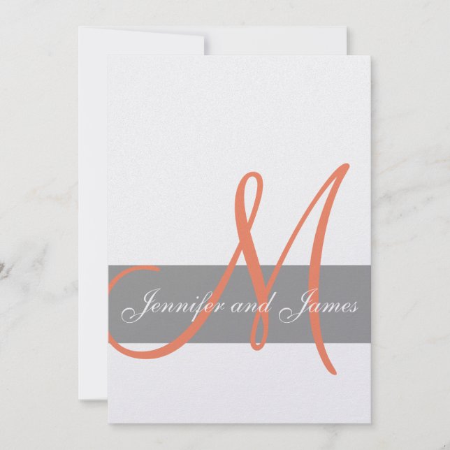 Grey Orange Wedding Invitation | Monogram Names (Front)