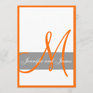 Grey Orange Wedding Invitation   Monogram Names