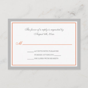 Grey & Orange Wedding Reception RSVP Cards