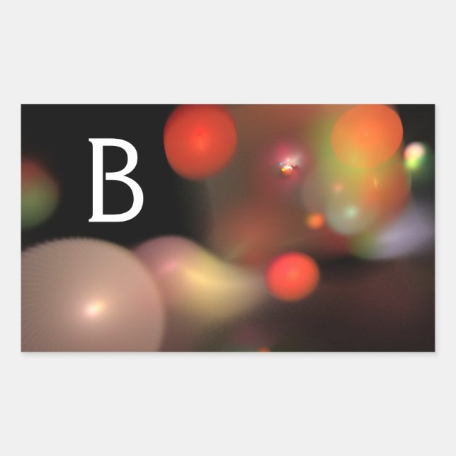 GREY ORANGE YELLOW BLACK FRACTAL BUBBLES MONOGRAM RECTANGULAR STICKER (Front)
