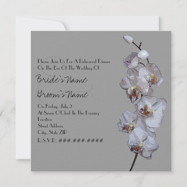 Grey Orchid Modern Rehearsal Dinner Invitation (Front)