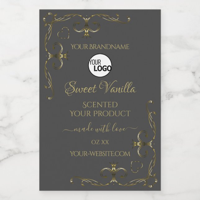 Grey Ornamental Gold Corners Product Labels Logo (Single Label)