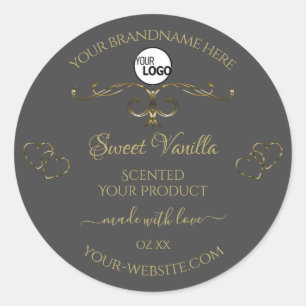 Grey Ornamental Gold Hearts Product Labels Logo