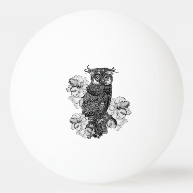 Grey Owl on Branch Ping Pong Ball (Front)