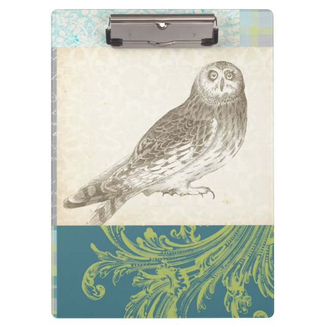 Grey Owl on Pattern Background Clipboard (Front)