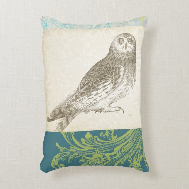 Grey Owl on Pattern Background Decorative Cushion (Front(Vertical))