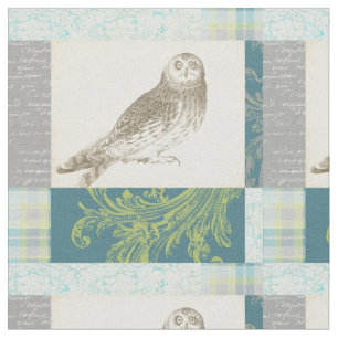 Grey Owl on Pattern Background Fabric