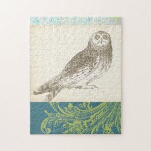 Grey Owl on Pattern Background Jigsaw Puzzle