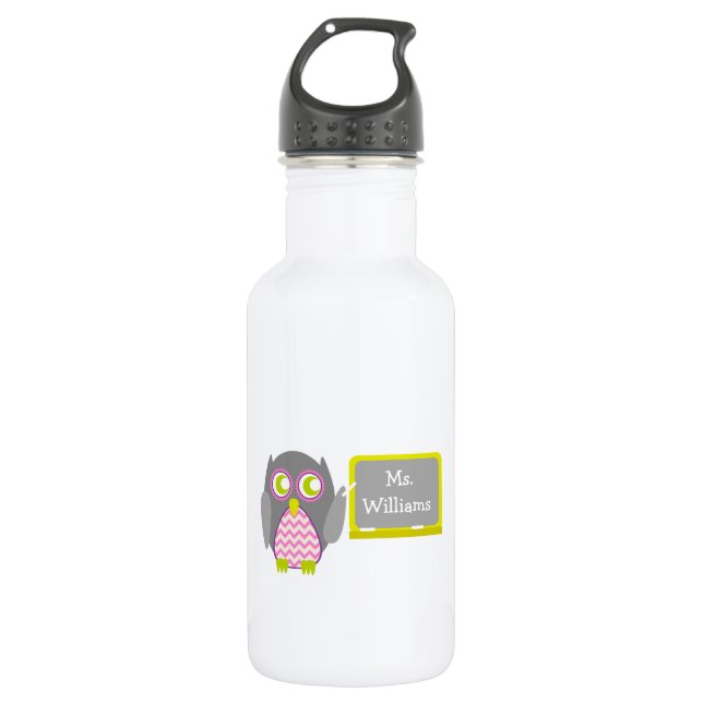 Grey Owl Pink Chevorn Teacher At Chalkboard 532 Ml Water Bottle (Front)