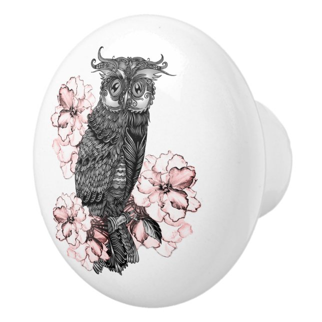 Grey Owl Pink Orchids Ceramic Knob (Right)