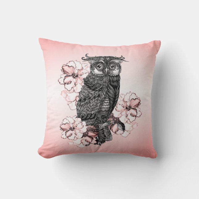 Grey Owl Pink Orchids Cushion (Front)