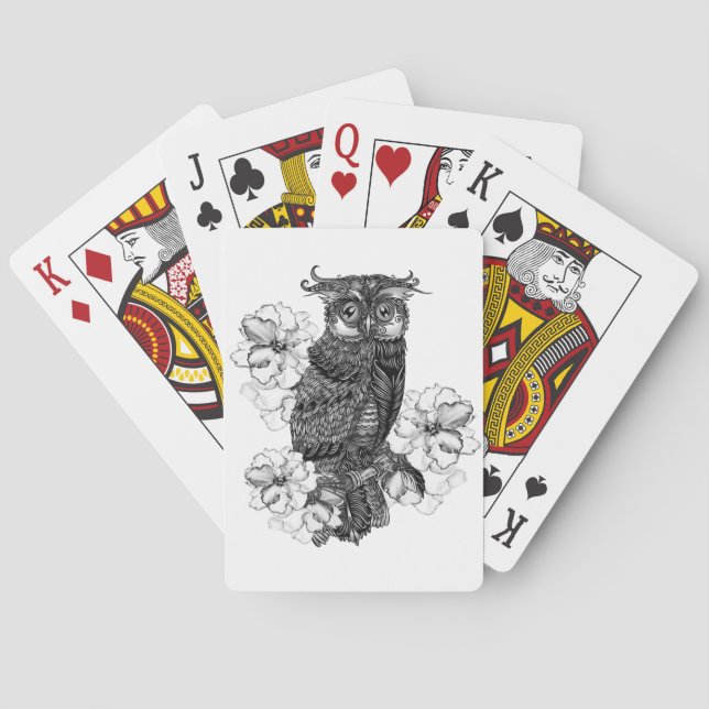 Grey Owl White Orchids Playing Cards (Back)