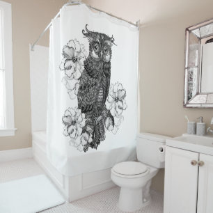 Grey Owl White Orchids Shower Curtain