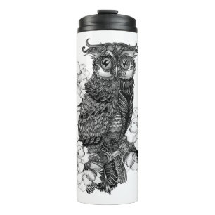 Grey Owl White Orchids Thermal Tumbler