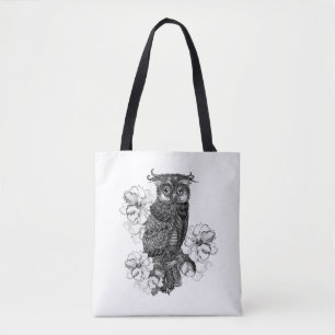 Grey Owl White Orchids Tote Bag