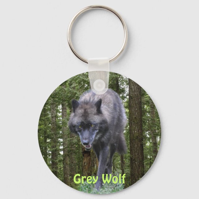 GREY PACK WOLF & FOREST Nature Collection Key Ring (Front)