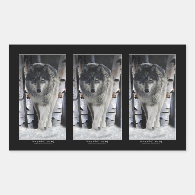 GREY PACK WOLF Wildlife Supporter Artwork Rectangular Sticker (Front)