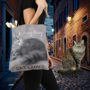 Grey Painted Crazy Cat Lady Tote Bag