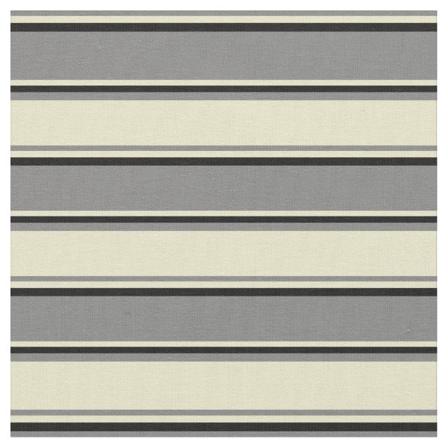 Grey, Pale Goldenrod & Black Stripes Fabric (Close Up)