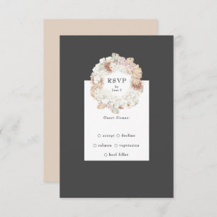 Grey Pampas Charcoal Wreath Boho Monogram Wedding RSVP Card