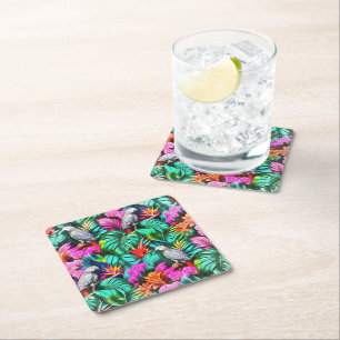 Grey Parrot Jungle Dreams Seamless Surface Pattern Square Paper Coaster