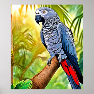 Grey Parrot Perch Poster