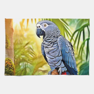 Grey Parrot Perch Tea Towel