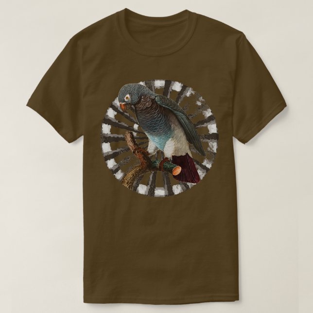 Grey Parrot Retro Circle Wheel Design T-Shirt (Design Front)