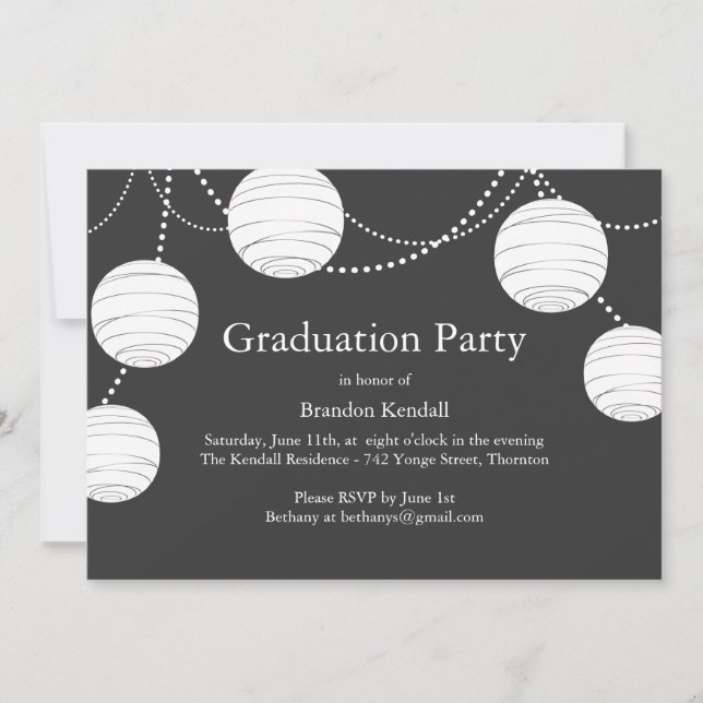 Grey Party Lantern Graduation Invitation (Front)