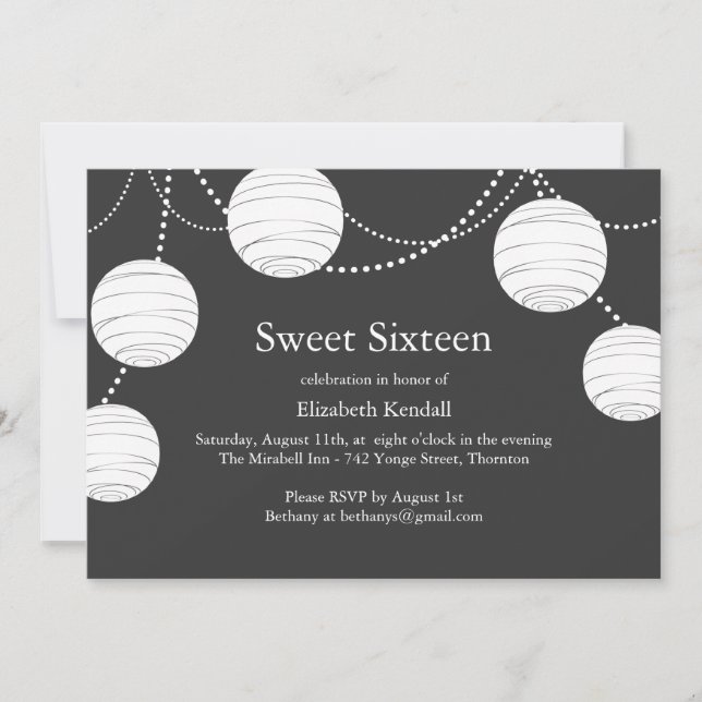 Grey Party Lantern Sweet 16 Invitation (Front)
