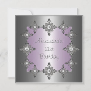 Grey Pastel Purple Silver Jewel Frame Birthday Invitation