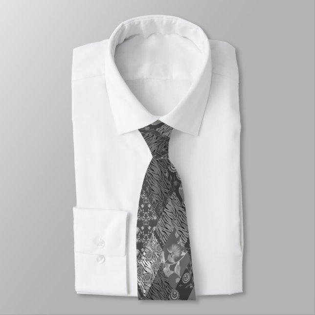 grey patchwork, grey, folklore, patchwork tie (Tied)