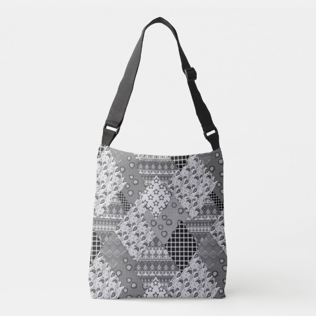 Grey Patchwork Patchwork Pattern  Crossbody Bag (Front)