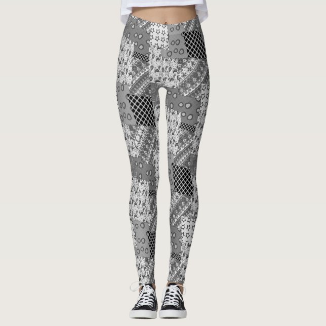 Grey Patchwork Patchwork Pattern  Leggings (Front)
