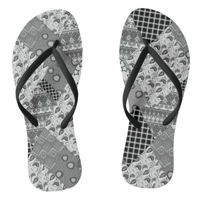 Grey Patchwork Patchwork Pattern  Thongs (Footbed)