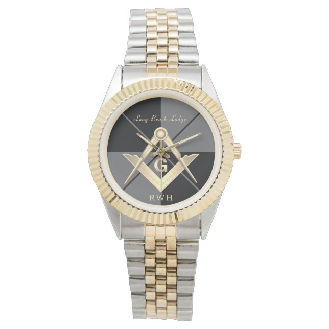 Grey Pattern Monogram Masonic Lodge Watch (Front)