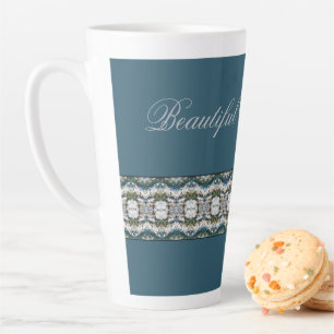 Grey Pattern With Blue Latte Mug