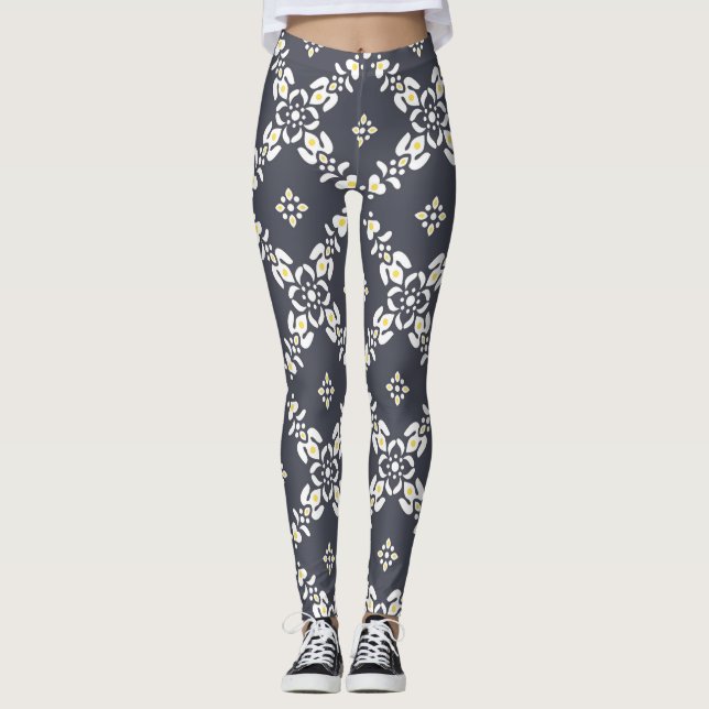 Grey patterns leaves flow leggings (Front)