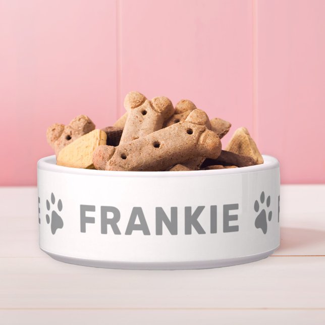 Grey Paw Print Monogram Pet Name Bowl (Creator Uploaded)