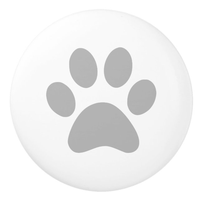 Grey Paw Print pawprint Ceramic Knob (Front)