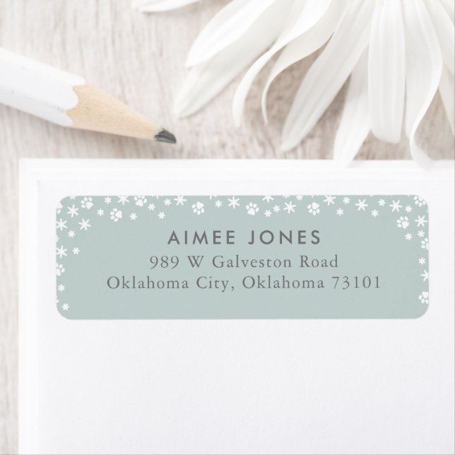Grey Paw Prints and Snowflakes Return Address Label (Insitu)