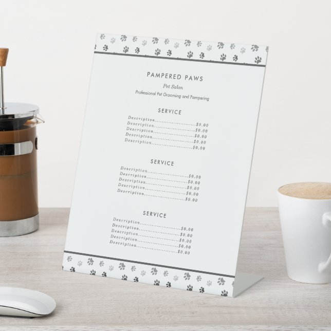 Grey Paw Prints Professional Pet Grooming Services Pedestal Sign (In SItu)